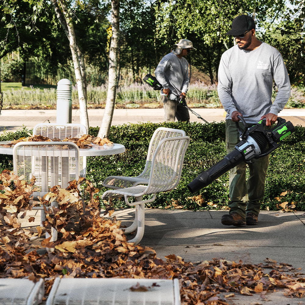 EGO Commercial 1000 CFM Leaf Blower in use