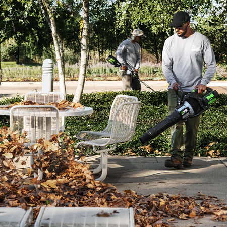 EGO Commercial 1000 CFM Leaf Blower in use